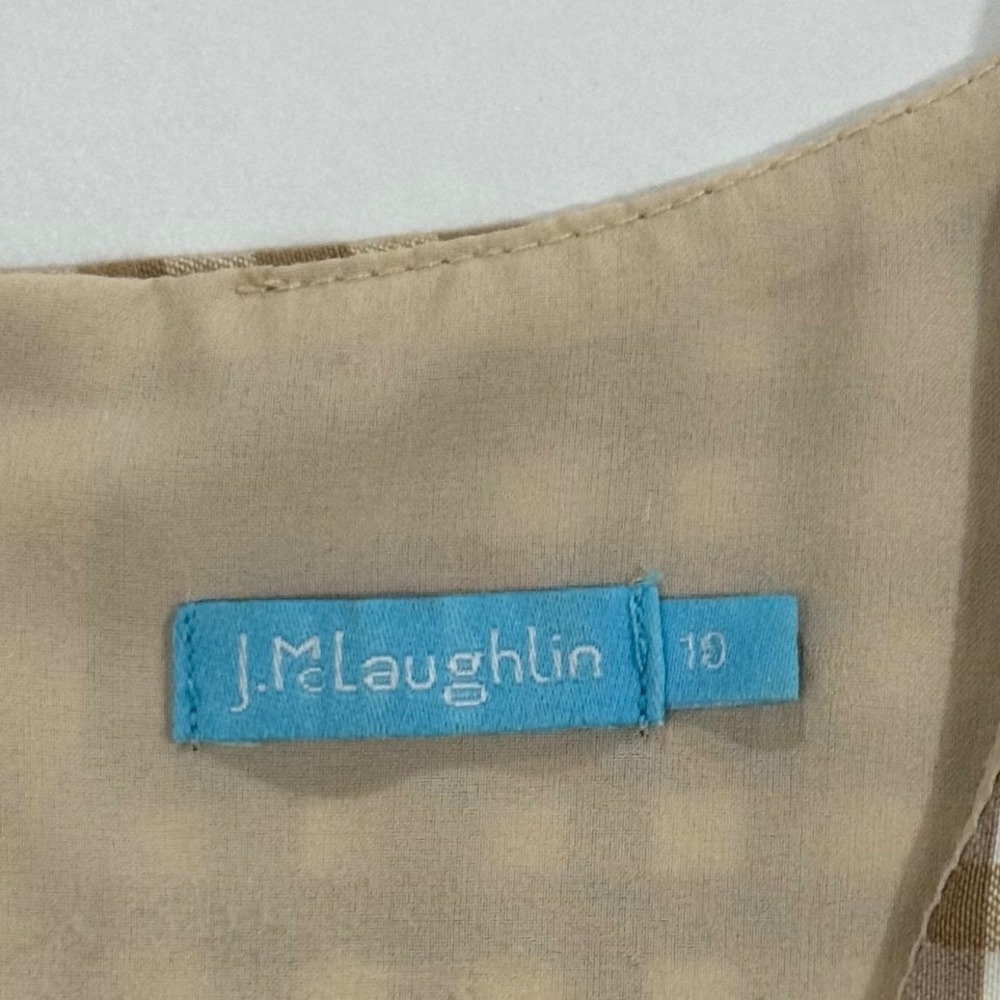 J. McLaughlin Tan Paulson Gingham Dress Stretch Knit Fabric Size 10 W529 - Picture 2 of 8
